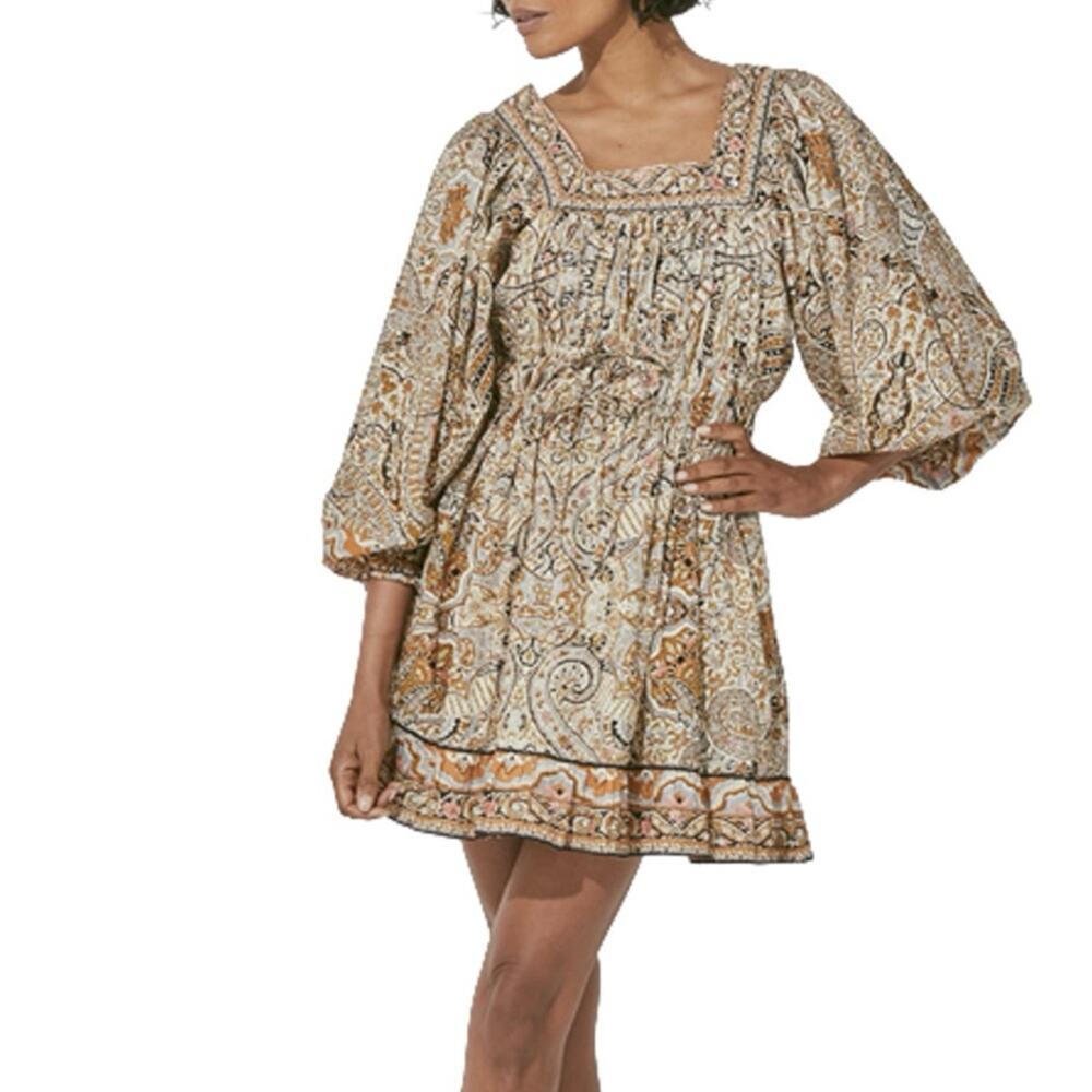 Cleobella Paisley Mini Dress in Cream and Gold